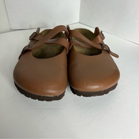 Birkenstock Birks Birkis Brown Leather Clog Slip On Shoe Mary Jane 41 - Picture 8 of 9